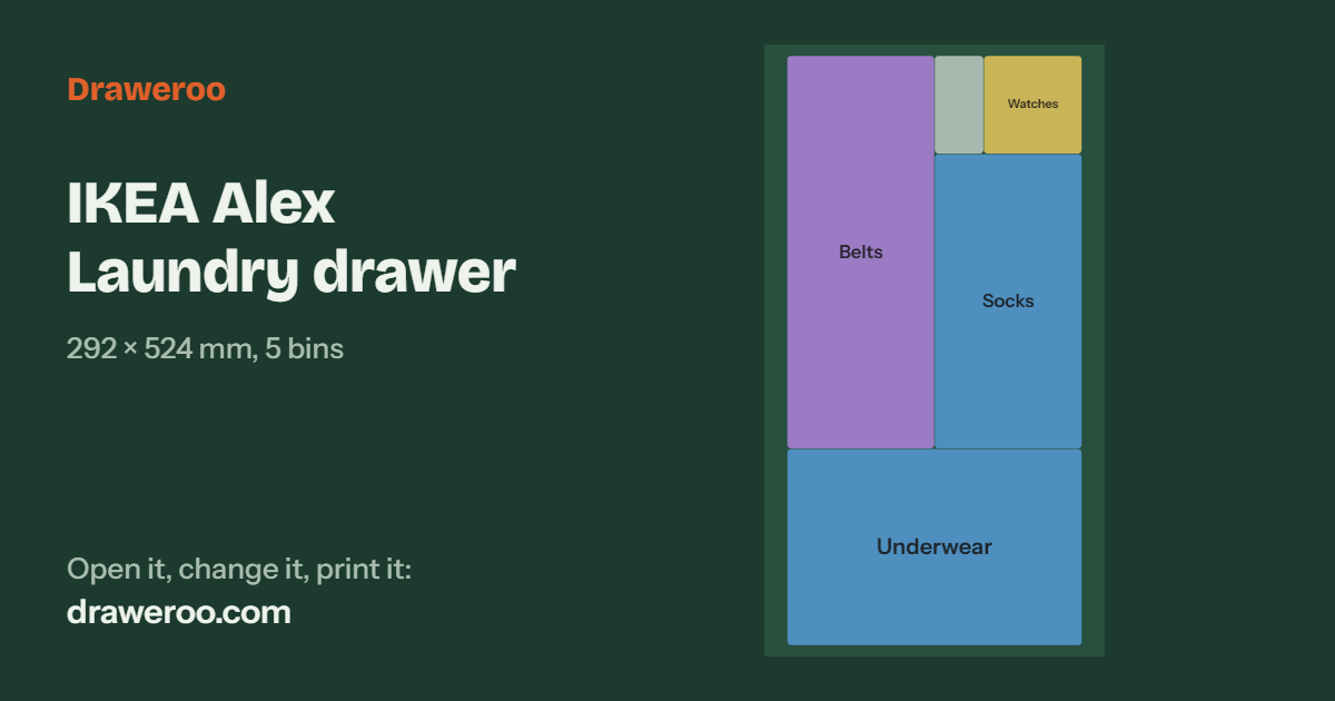 IKEA Alex Laundry drawer: 292 × 524 mm drawer, 5 bins
